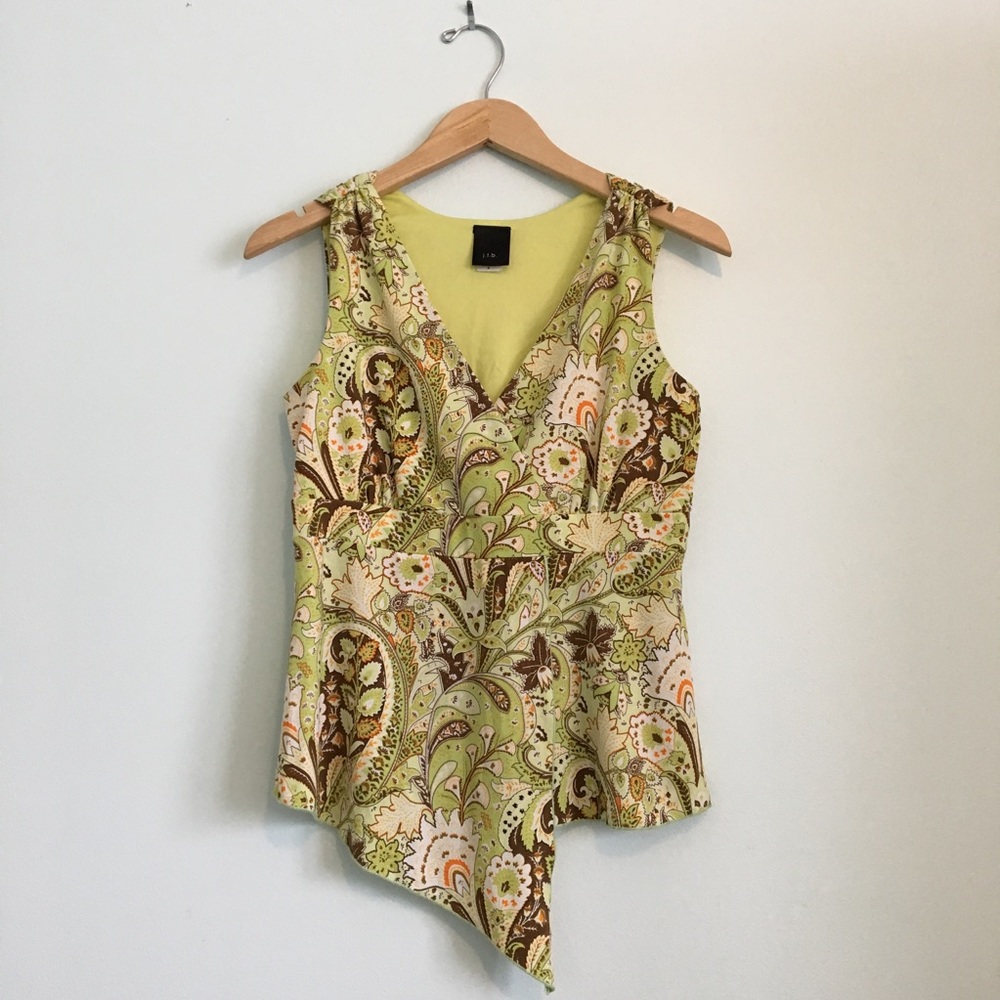 Green Paisley Sleeveless Asymmetrical Blouse Small